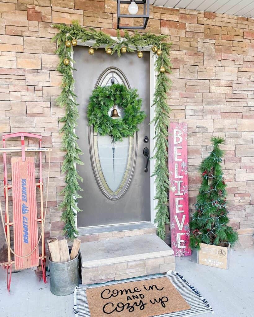 Cute Christmas Bells Garland Ideas for a Front Porch Entry