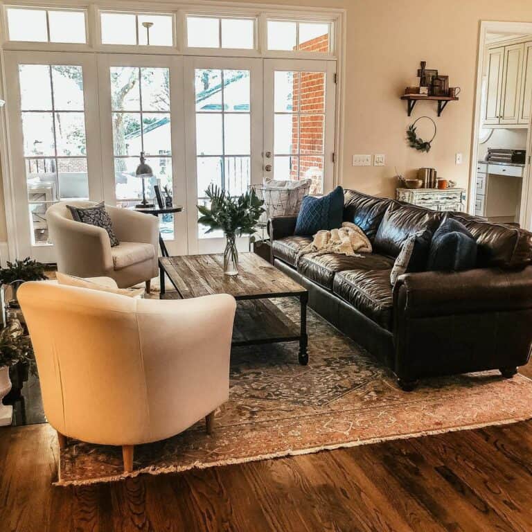 Dark Brown Leather Couch for Modern Farmhouse Living Room