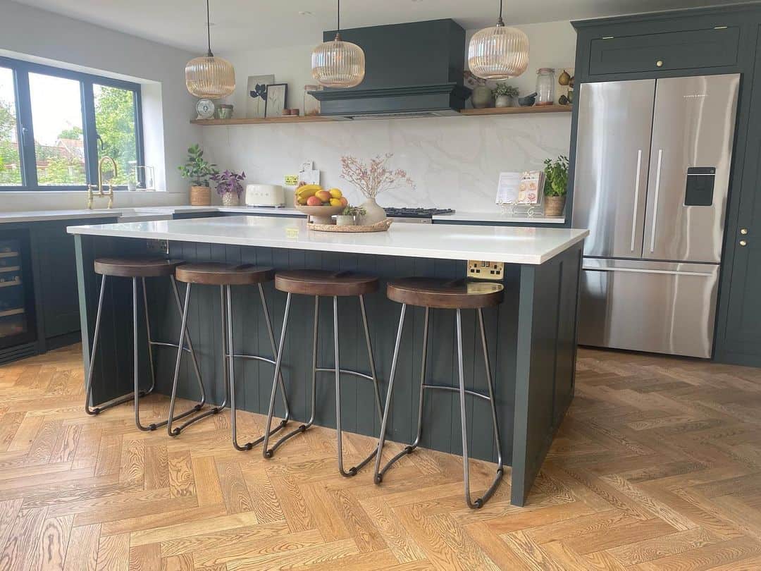 Dark Gray Kitchen Island With Wooden Stools Soul & Lane
