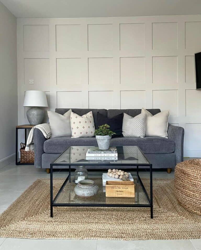 Dark Grey Living Room With Woven Accents