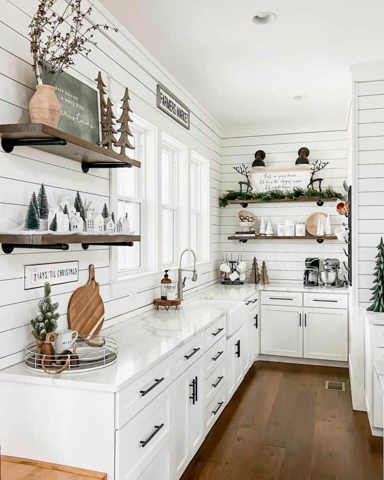 Dark Stained Wood and Black Metal Shelves