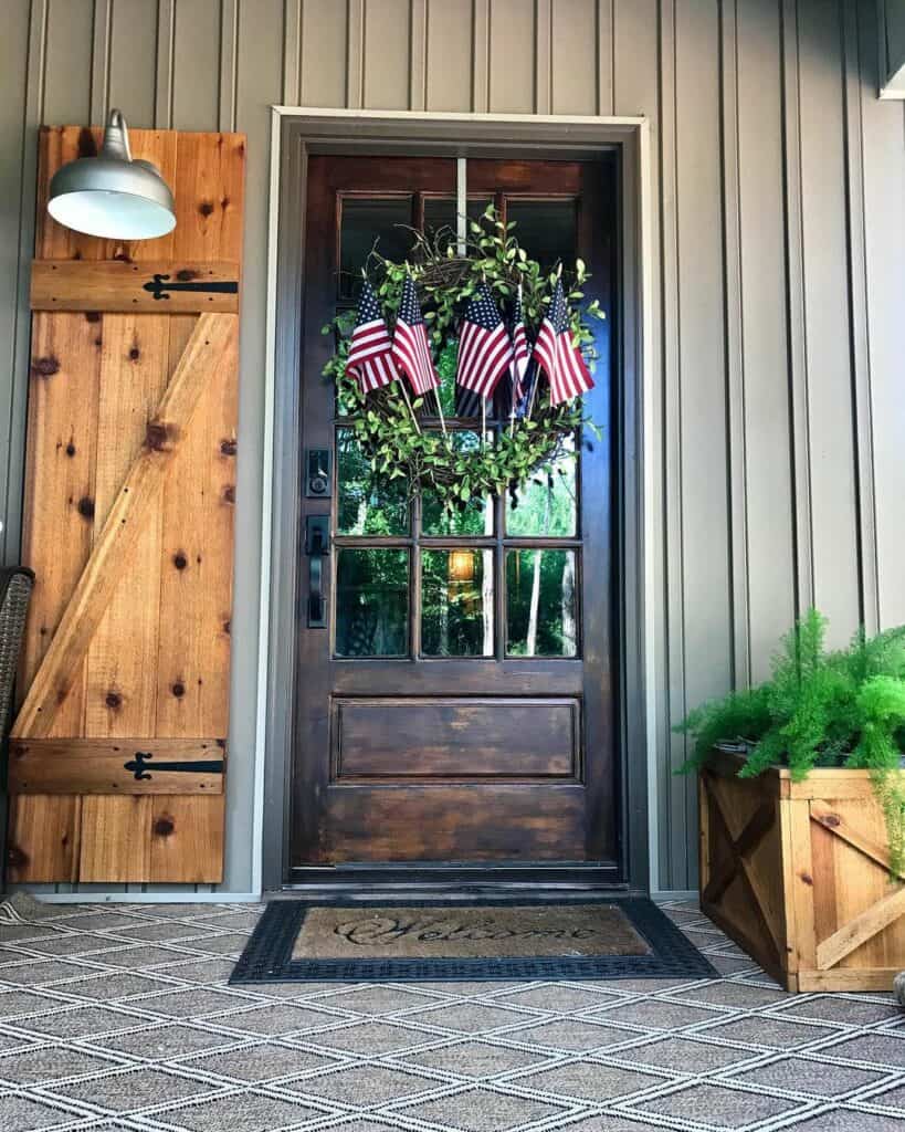 Dark Wood Door With Fourth of July Wreath