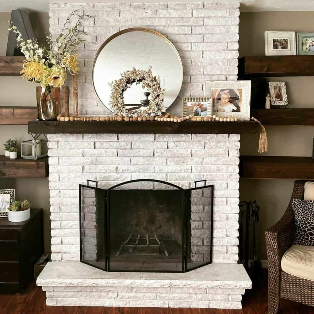 Dark Wood Mantel With Built-in Shelves