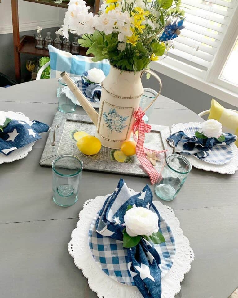 Delightful Summer Centerpiece With Blue Accents