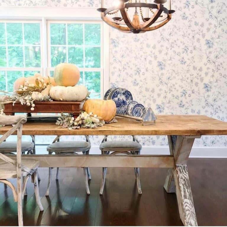 Dining Area With Vintage Touches and Cottagecore Wallpaper