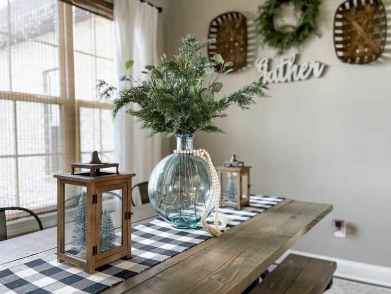 Dining Area With Wooden Christmas Lanterns