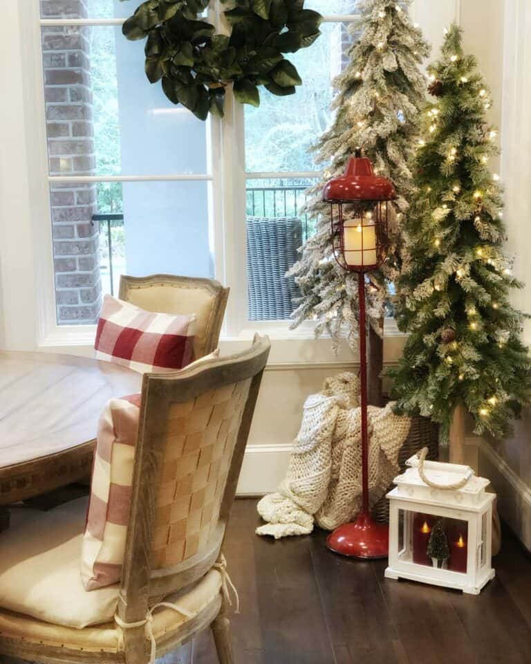 Dining Room With Christmas Lanterns and Trees