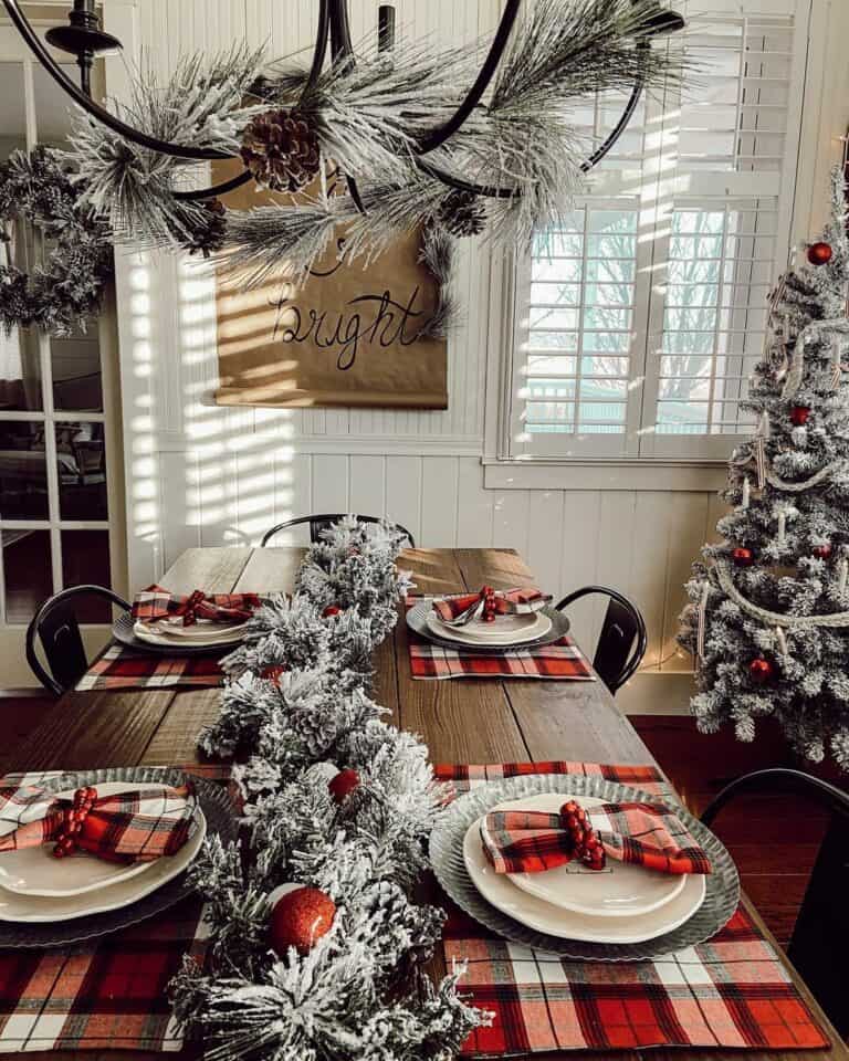 Dining Room With Red-and-White Festive Elements