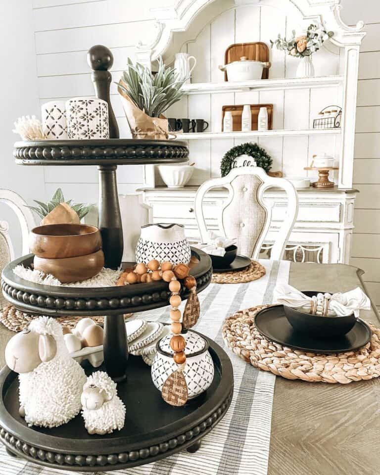 Dining Room With Stunning Black Triple-tiered Tray