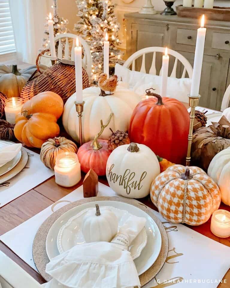 Dining Space With Fresh and Plush Pumpkin Décor