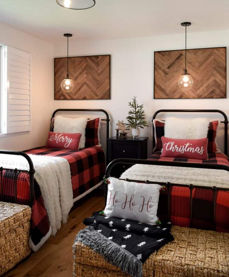 Double Twin Beds With Plaid Bedding