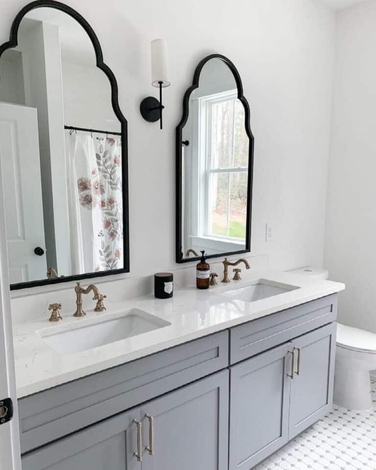 Double Vanity In Grey Bathroom Cabinet