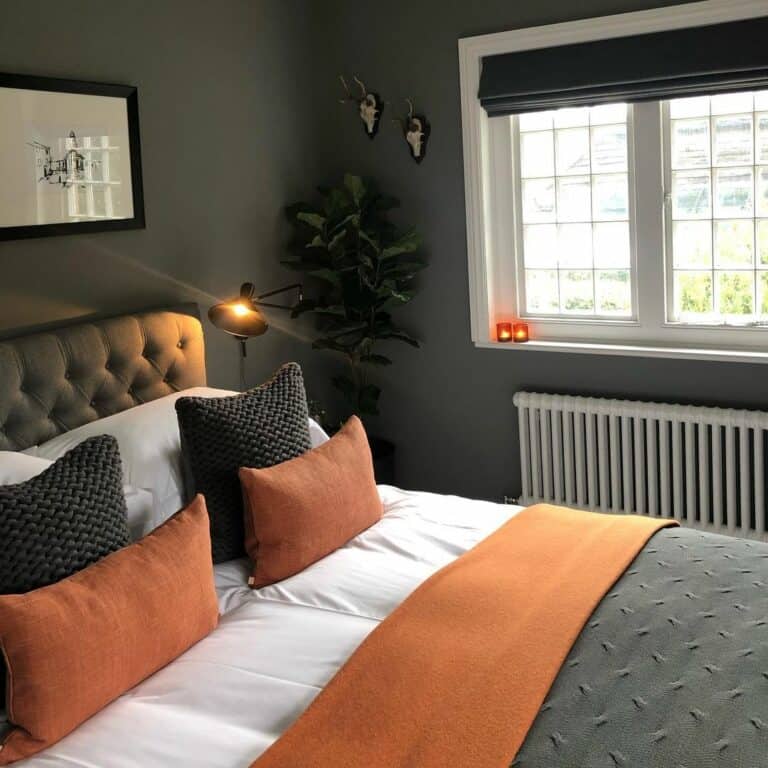 Dramatic Modern Gray and Orange Guest Bedroom