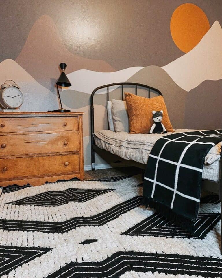 Dramatic Mural and a Geometric Rug