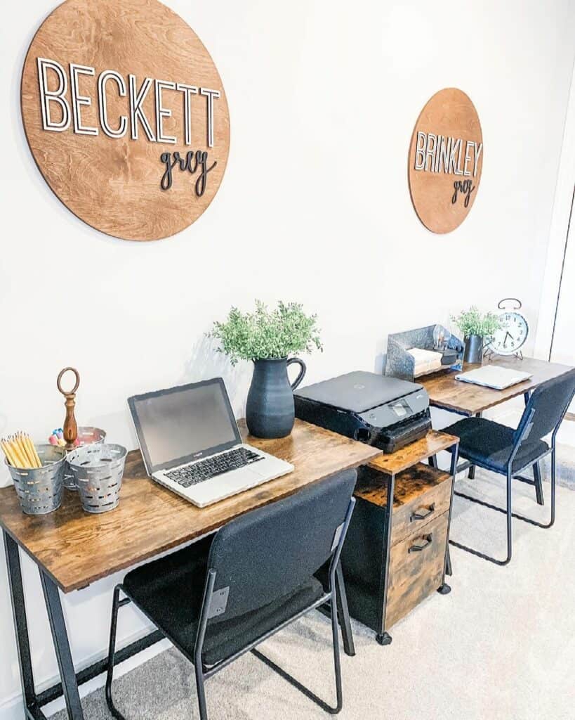 Dual Office Space With Black and Wood Tones