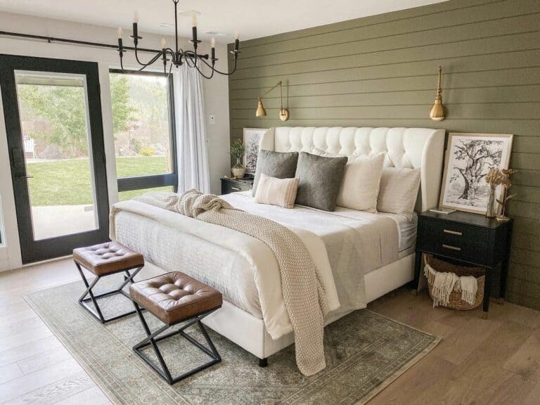 Earth Tone Bedroom Ideas Include Olive Green Accent Wall