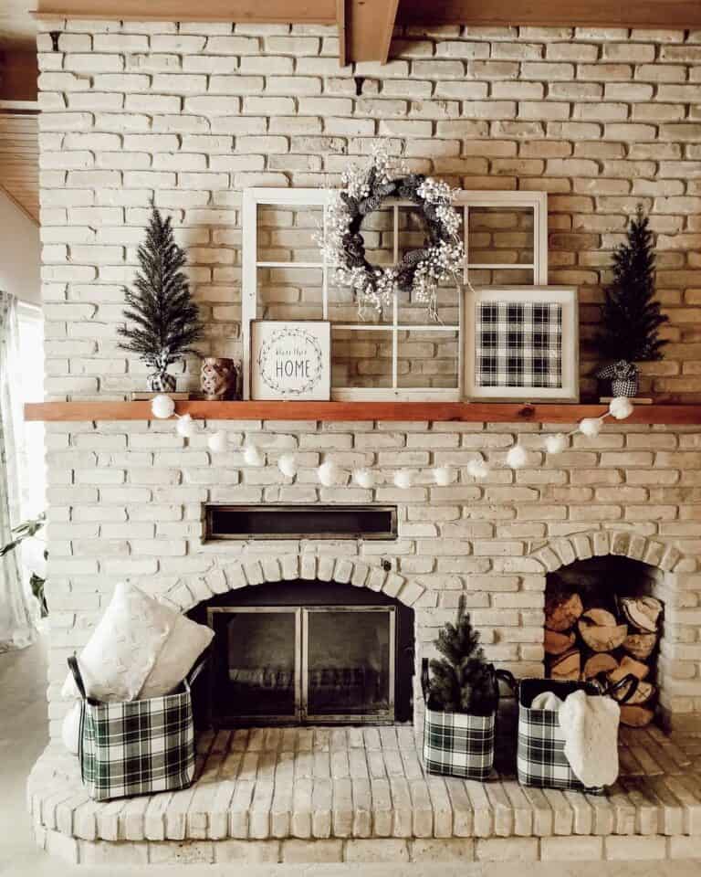 Earth-toned Empty Fireplace With Minimalist Holiday Décor