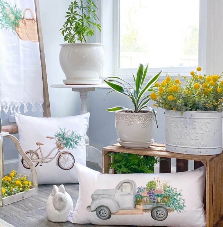 Easter Décor With Green and Yellow Plants
