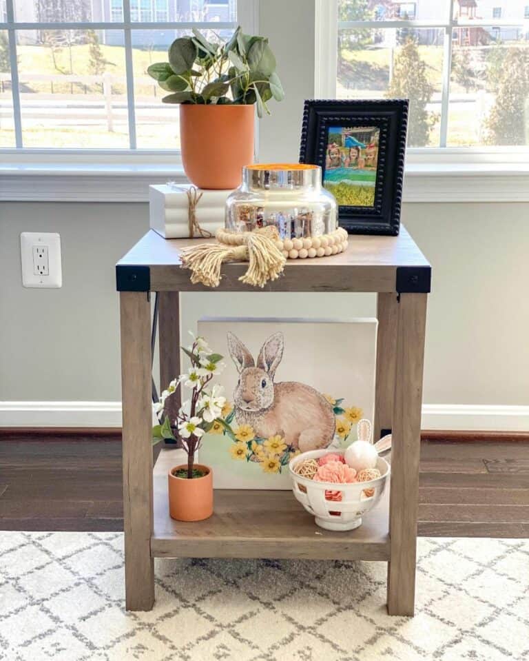 Easter Décor and a Portrait in a Large Black Frame