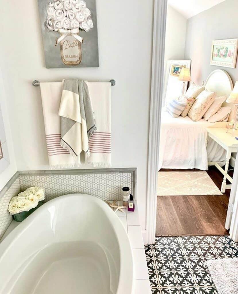 Elegant Farmhouse Bathroom With Black and White Tile