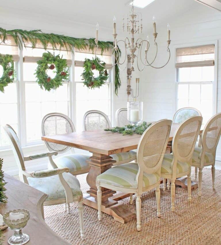 Elegant Green and White Dining Room