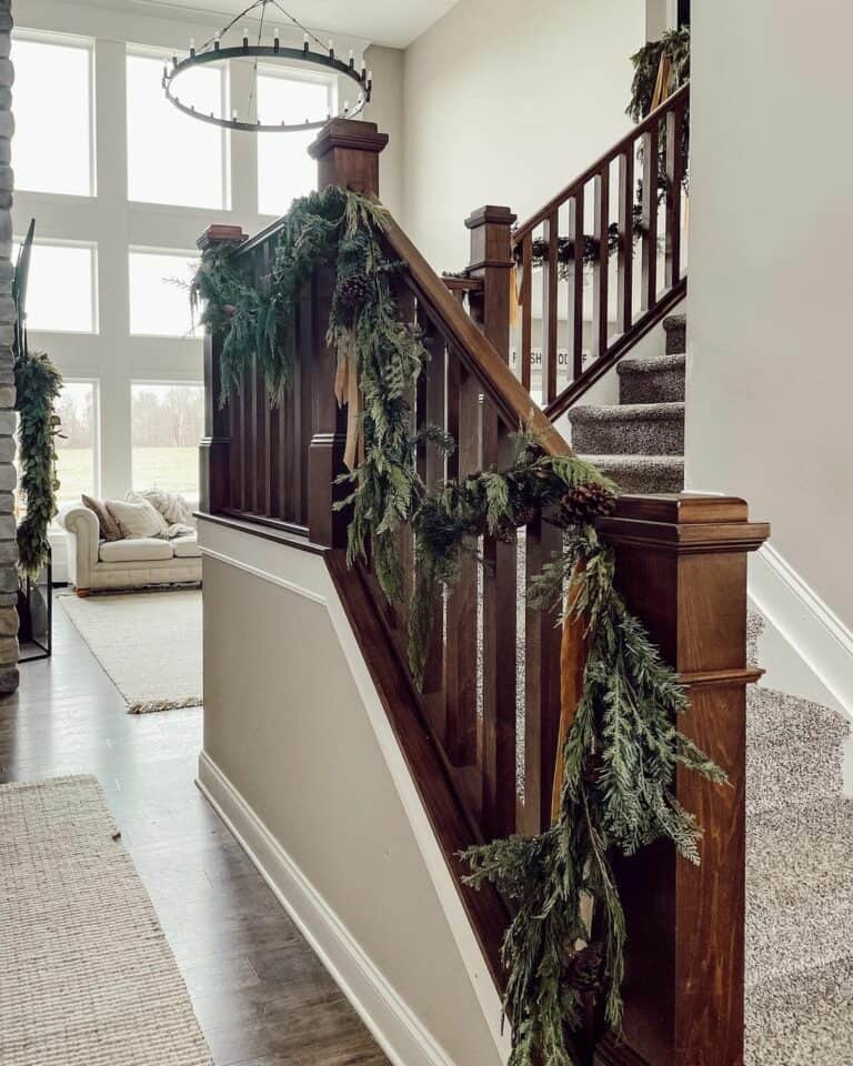 Elegant Wooden Christmas Staircase With Carpeted Steps