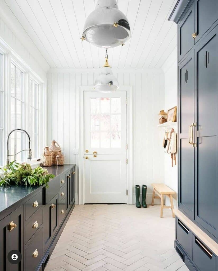 Elegant and Natural Cream Herringbone Hardwood Floor