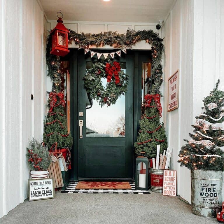 Entryway With Hanging Red Christmas Lamp