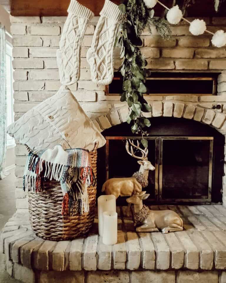 FIreplace with Reindeer Decorations