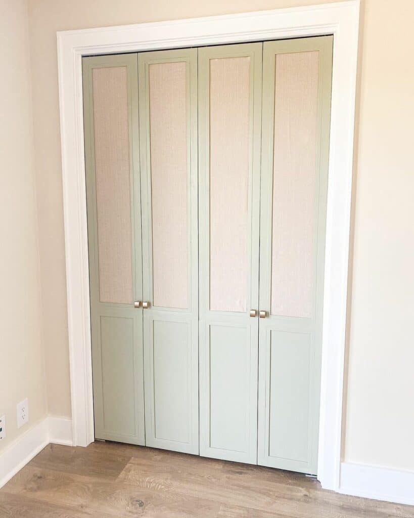 Fabric Panels on Sage Green Closet Doors