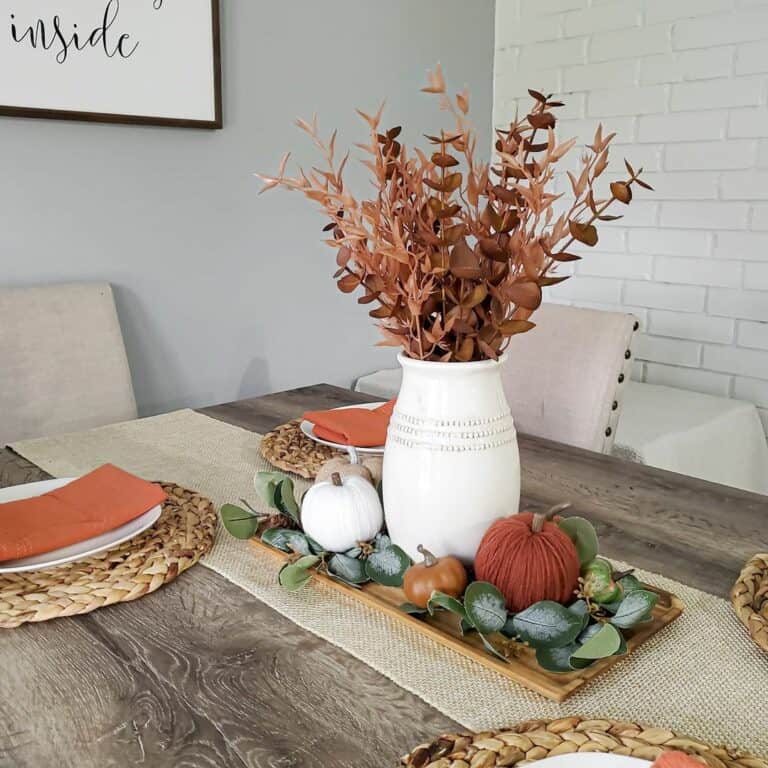 Fall Centerpiece on Wooden Dining Table