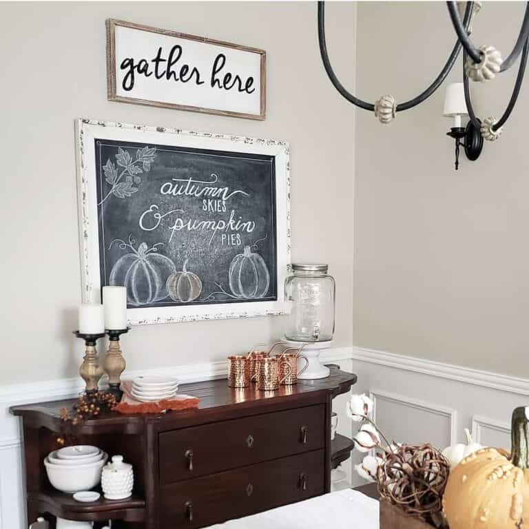Fall Chalkboard Above Buffet Table
