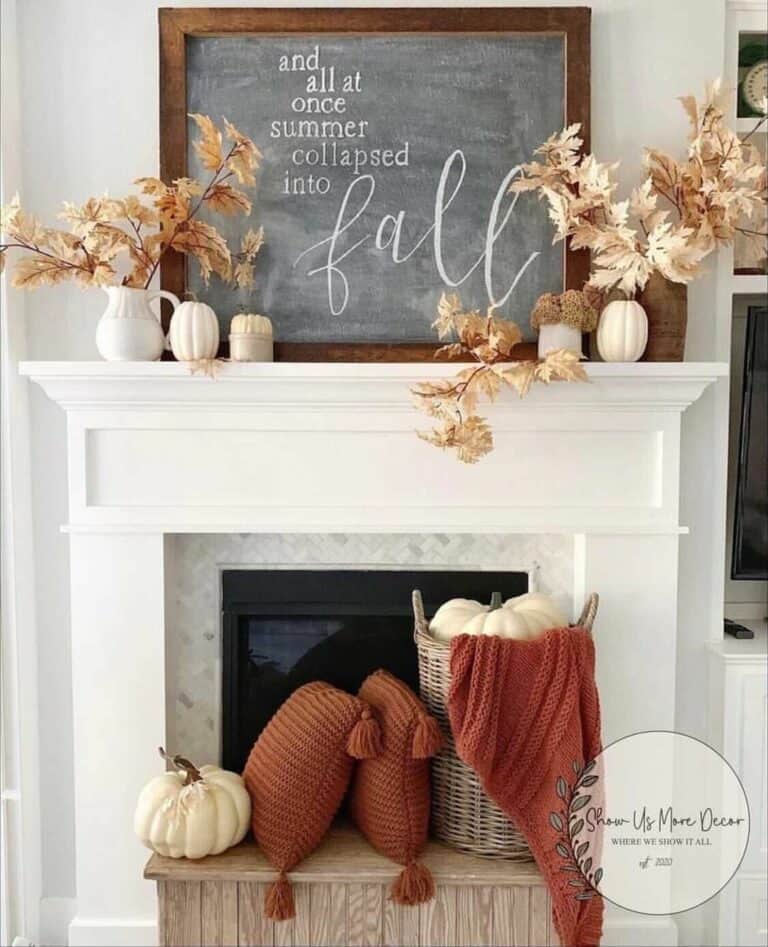 Fall Fireplace Décor With Chalkboard