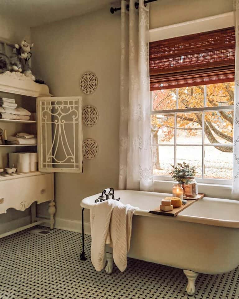 Farmhouse Bathroom With Large Window Grid Pattern