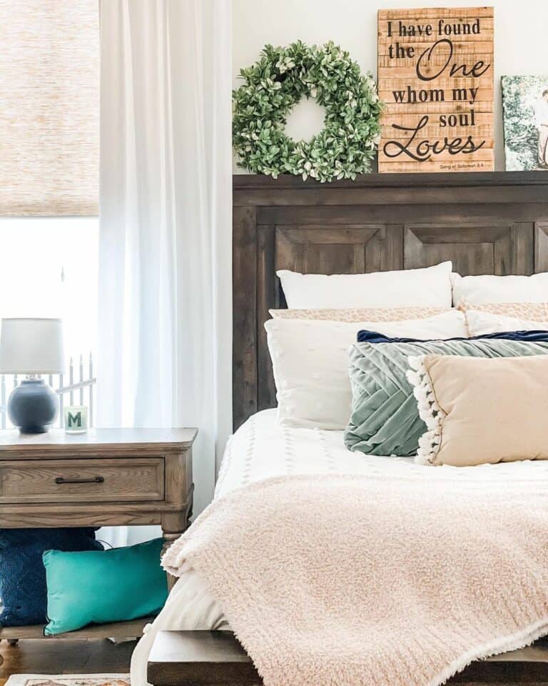 Farmhouse Bedroom With Pops of Green