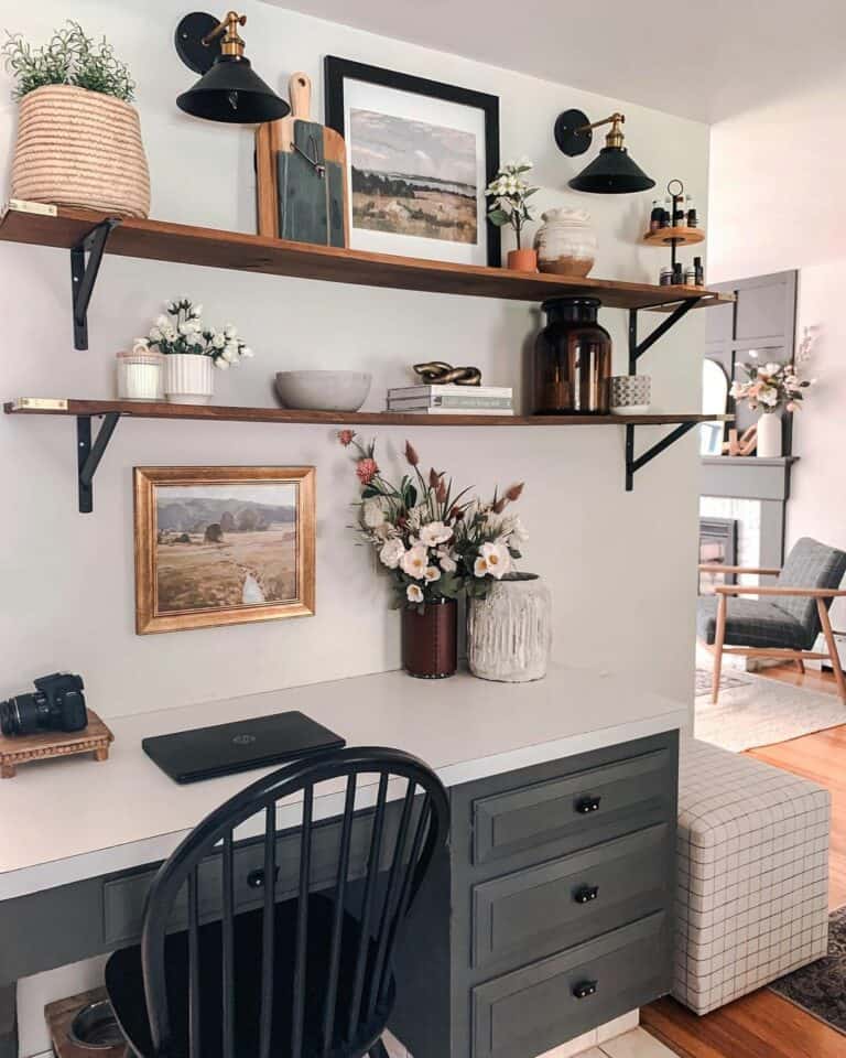 Farmhouse Home Office With Mounted Lights