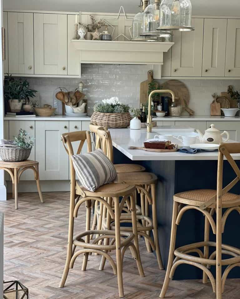 Farmhouse Kitchen With Tall Kitchen Chairs
