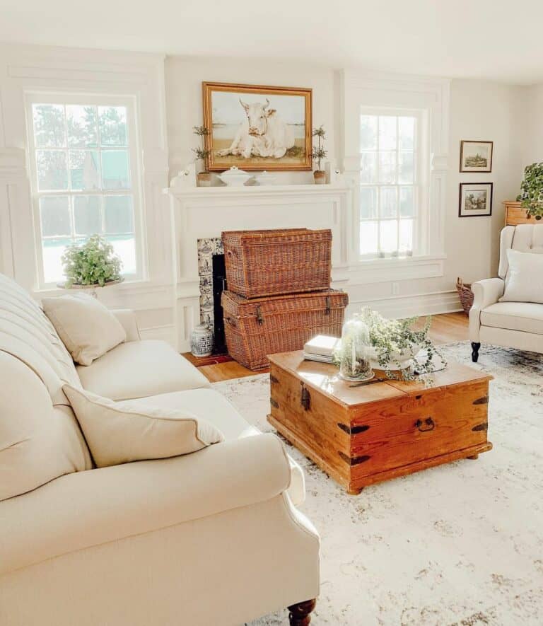 Farmhouse Living Room With Rattan Accents