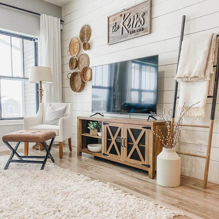 Farmhouse Living Room With Wooden Console