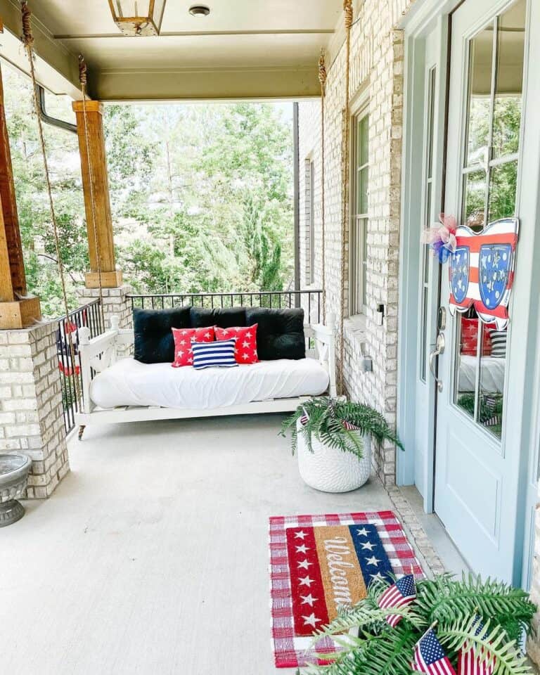 Farmhouse Porch Decorated for 4th of July