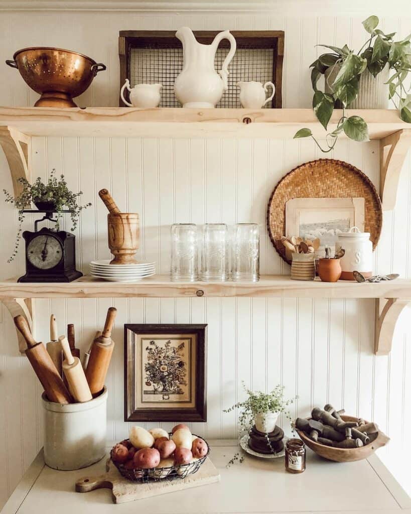 Farmhouse Style Approach To Open Kitchen Shelving