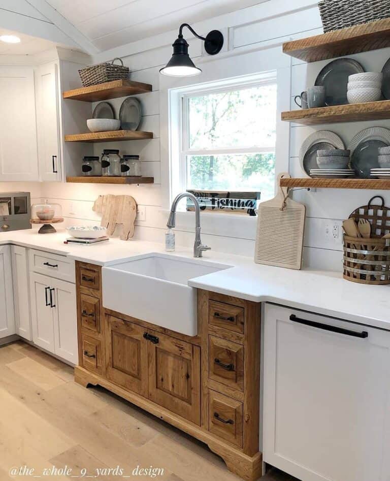 Farmhouse-inspired Kitchen With Charming Wooden-and-White Cabinets