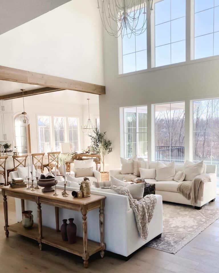 Farmhouse-inspired Living Room With Tall Windows