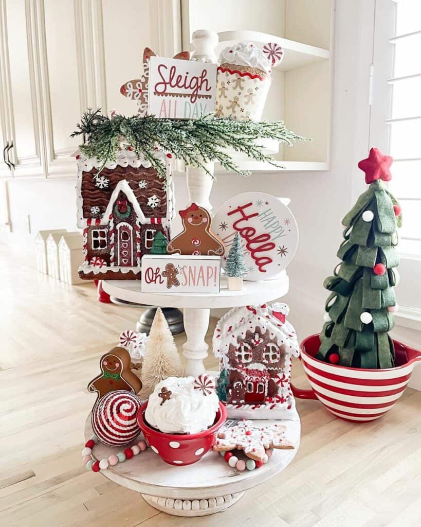 Farmhouse-tiered Tray Filled With Christmas Décor in Kitchen