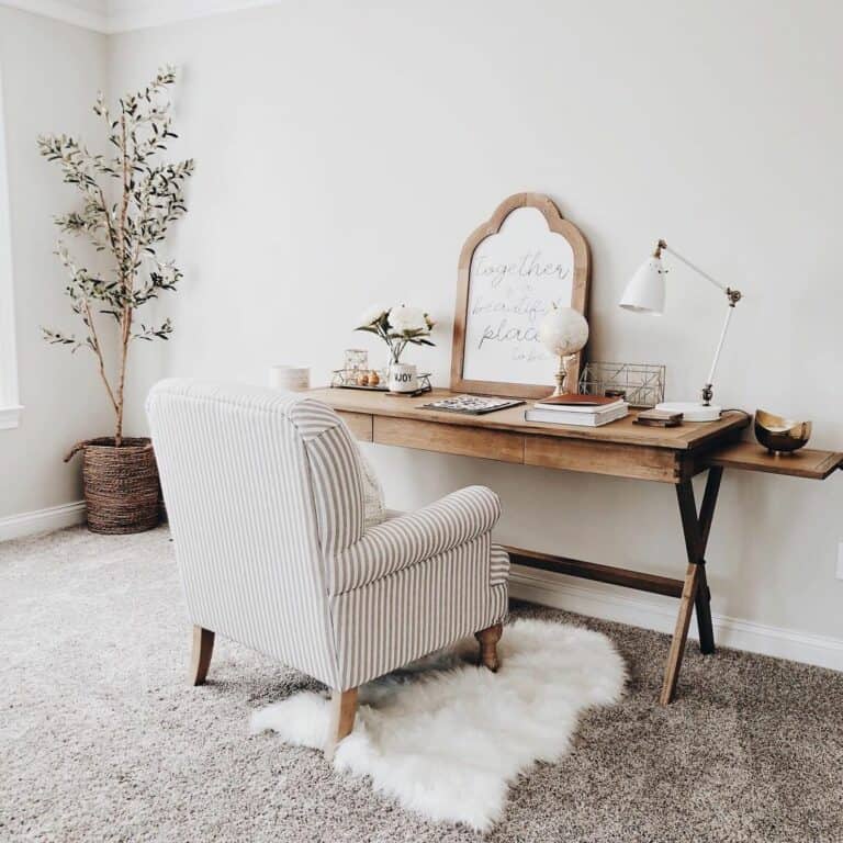 Faux Fur Mat Layered Over Office Carpeting
