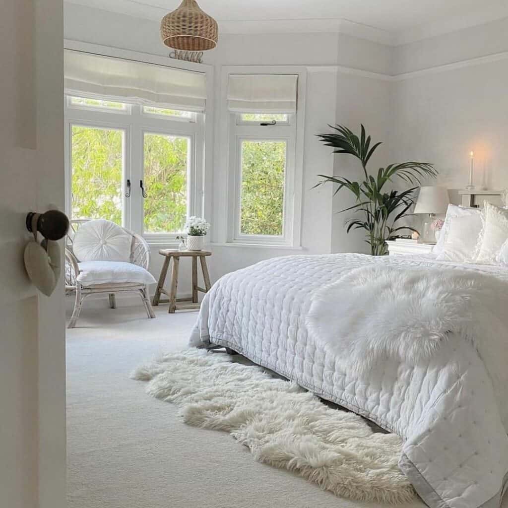 Faux Fur Throws With White Bedding