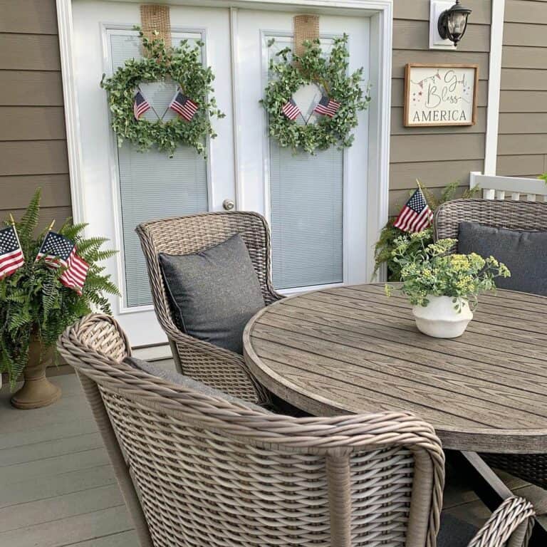 Ferns With 4th of July Décor on Back Porch