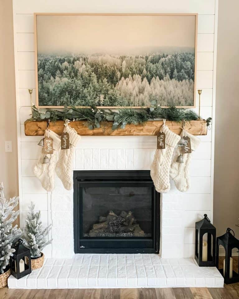 Festive Fireplace With Wooden Mantelpiece