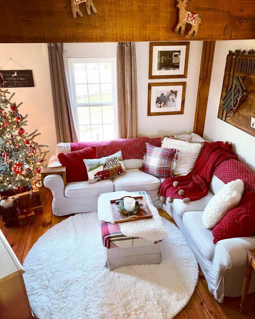 Festive Living Room In Red and White
