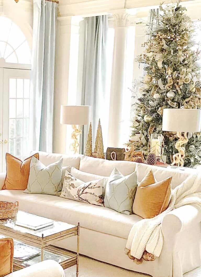 Festive Living Room With Yellow and Gold Decorations